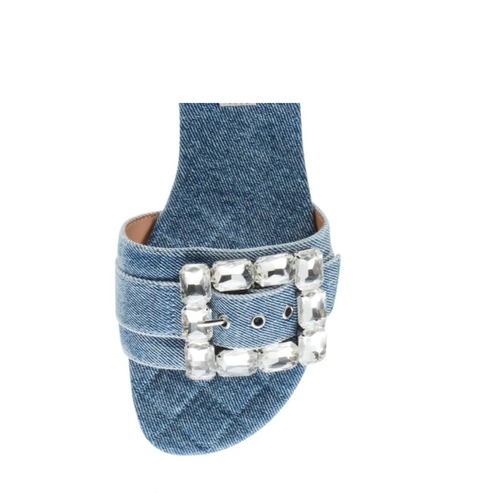 Steve Madden Blue Denim Slides with Crystal Accents